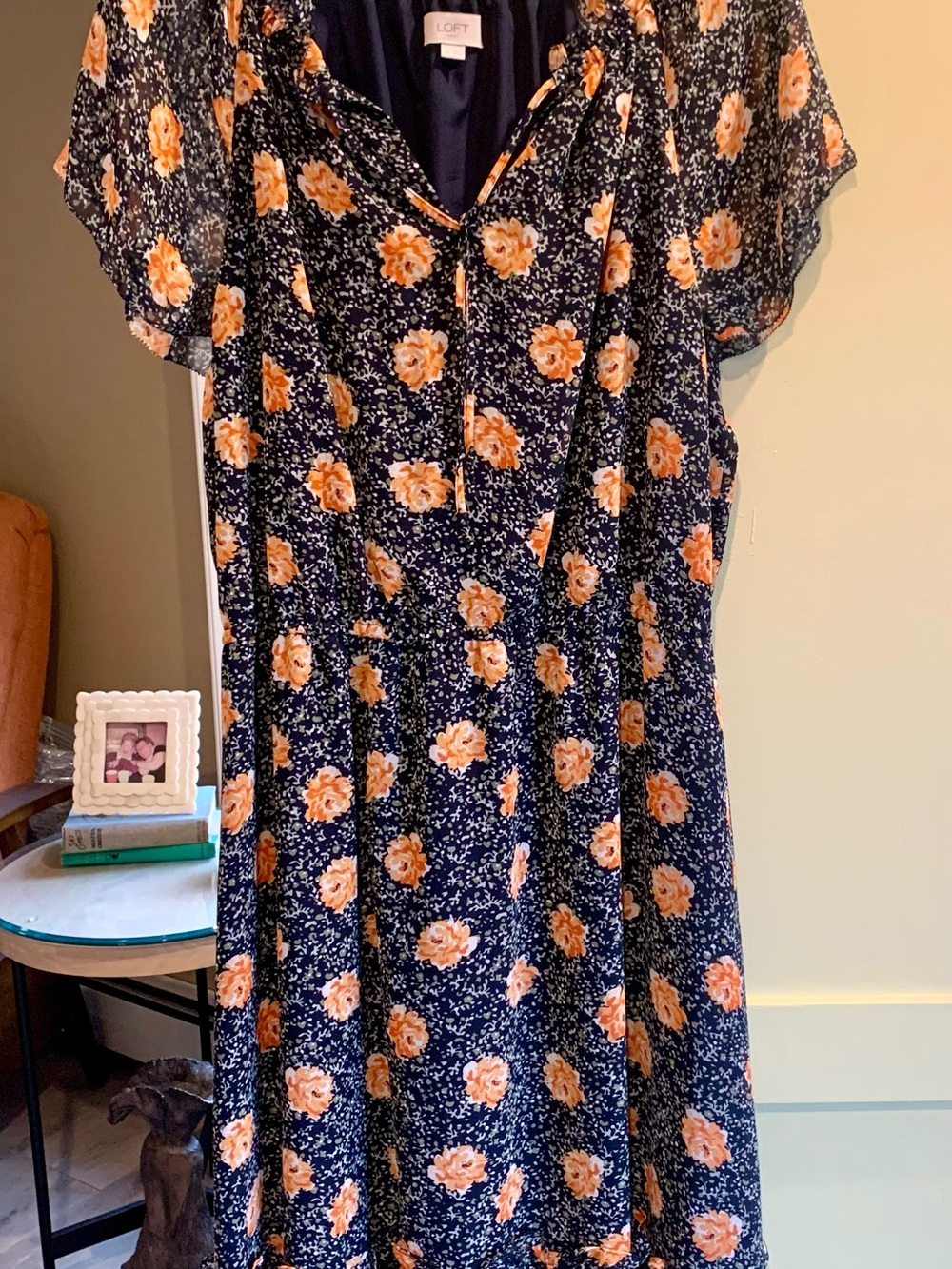 LOFT Navy Dress with Orange Floral Print